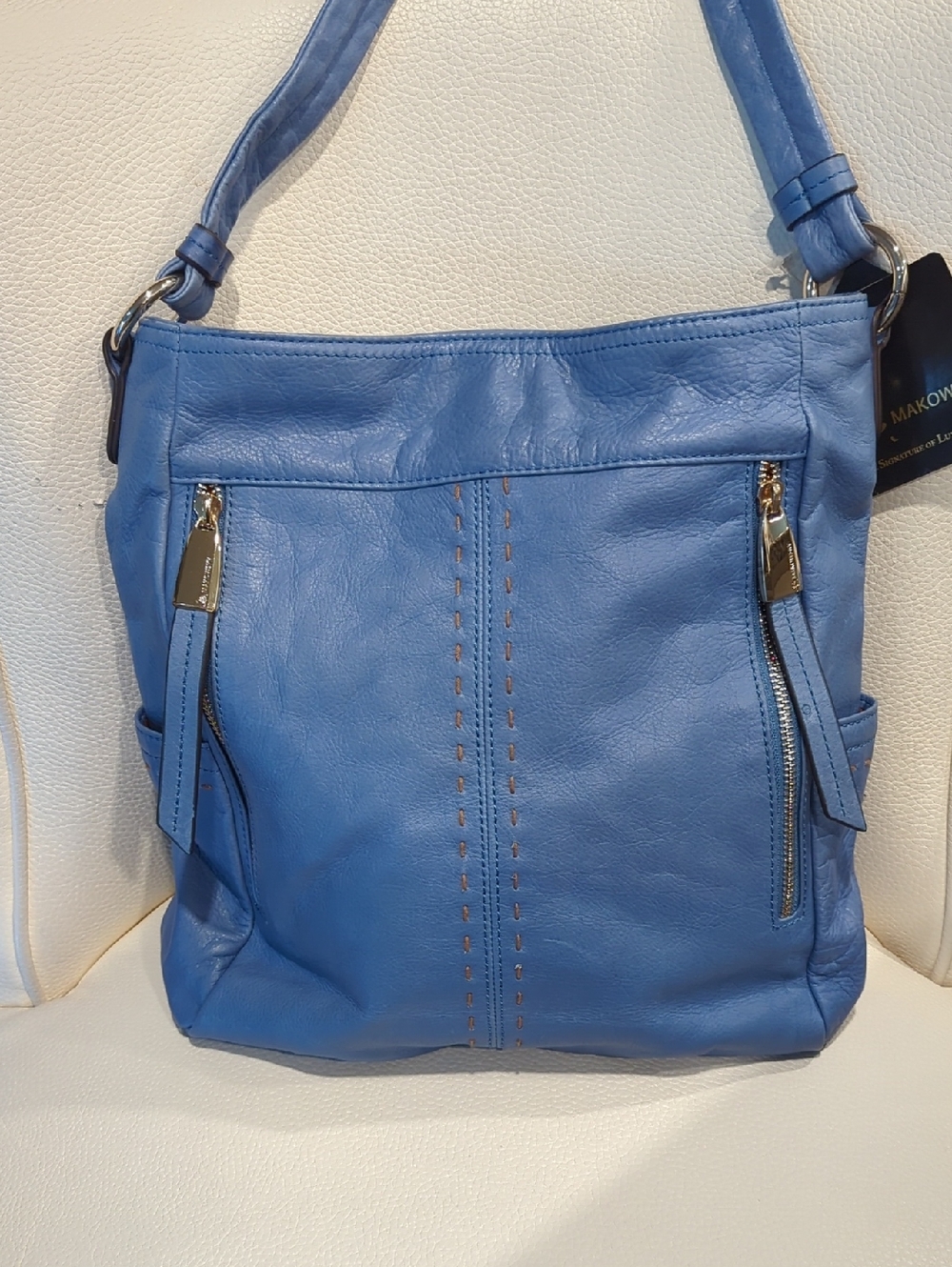 B. Makowsky Blue Leather Crossbody Shoulder Bag